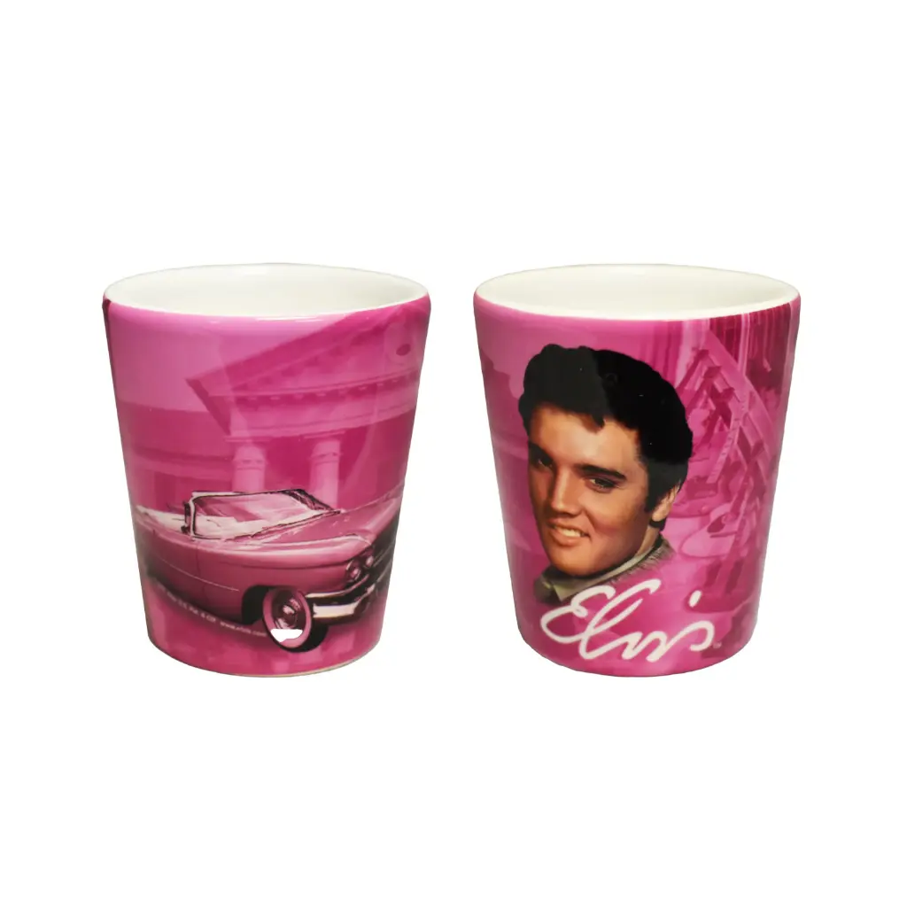 Elvis Shot Glass - Pink With Guitars Ceramic