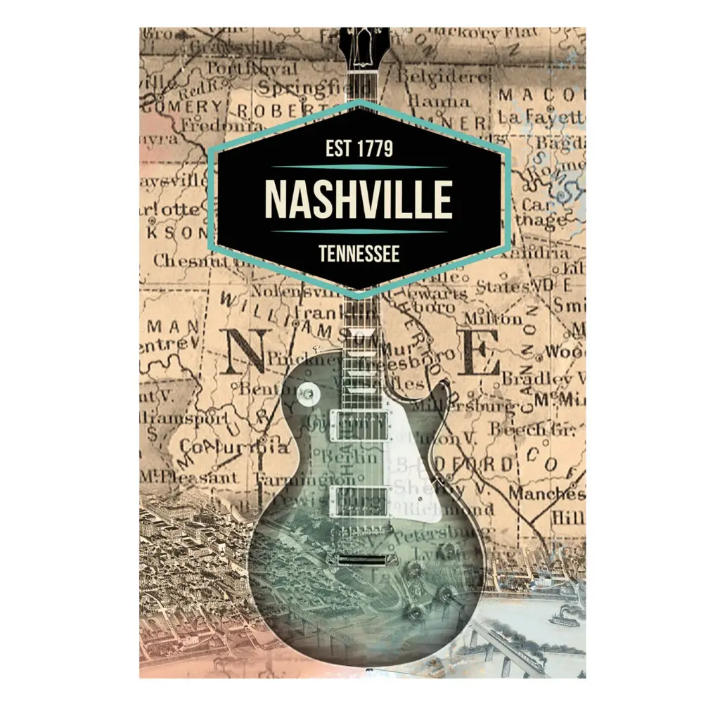 Nashville Postcards - Map w/ Guitar - Pack of 50