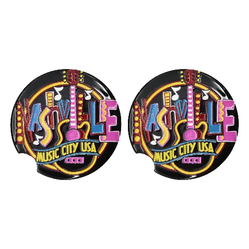 [N7199] Nashville Car Coasters Set of 2 - Round Neon