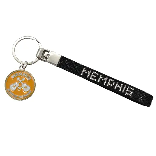 [M7092] Memphis Keychain - Wristlet w/ Rhinestones Black