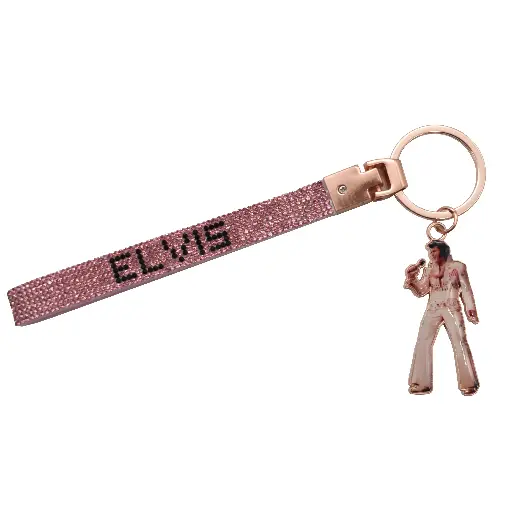 [E9101] Elvis Key Chain - Wristlet w/ Rhinestones Pink
