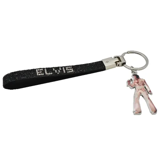[E9102] Elvis Key Chain - Wristlet w/ Rhinestones Black