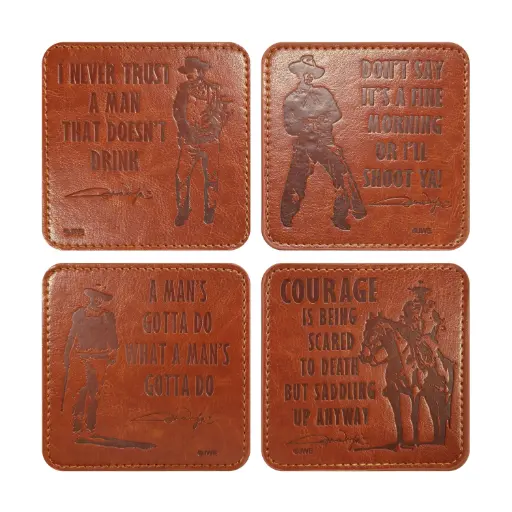 [JW7253] John Wayne Coasters - Leather Set of 4