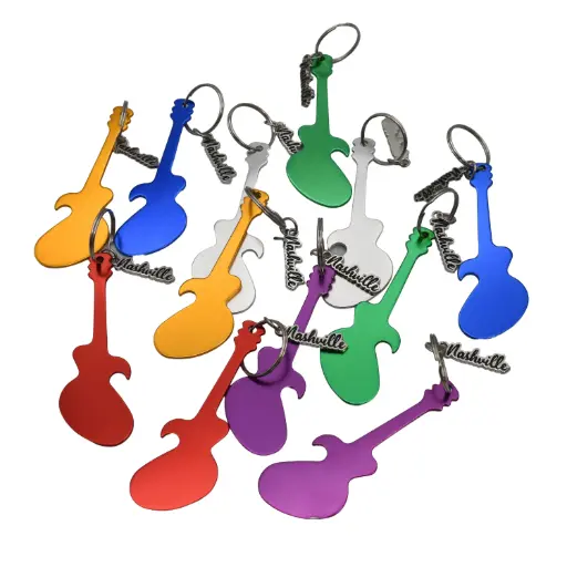 [N7400] Nashville Keychain - B/O Guitar w/ Charm - 12 pcs