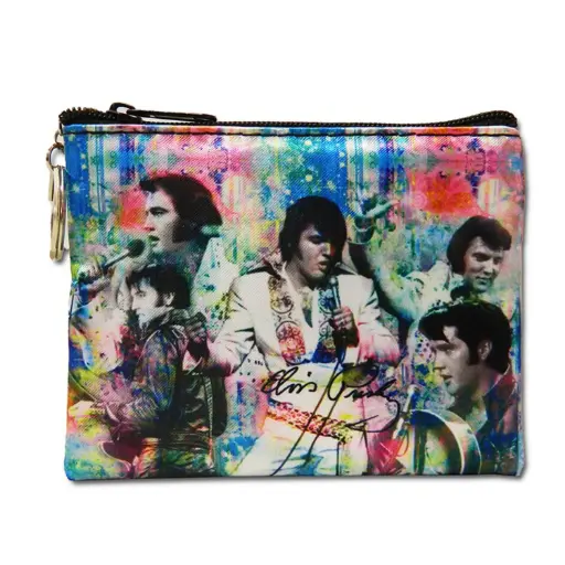 [E8735] Elvis Keychain/Coin Purse - Colorful Collage
