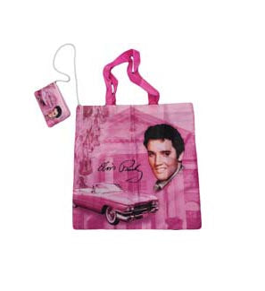 [E8940] Elvis Bag with Pouch - Pink With Guitars - 12pc Set