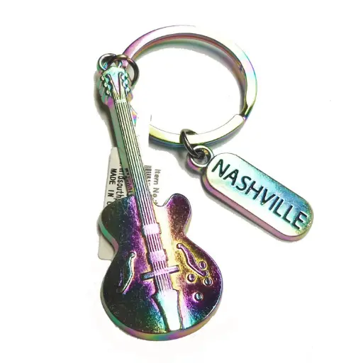 [N6291] Nashville Keychain - Guitar Rainbow w/Charm