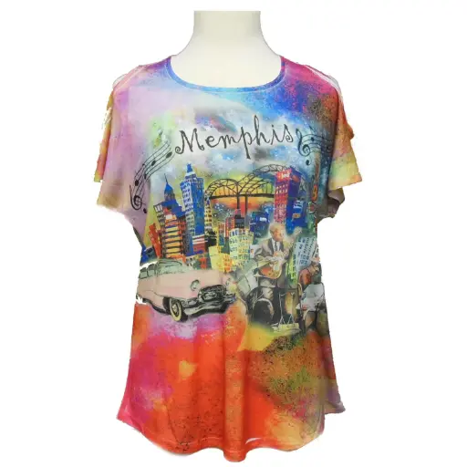 [M5809] Memphis T-Shirt - Collage Skyline Open Shoulders